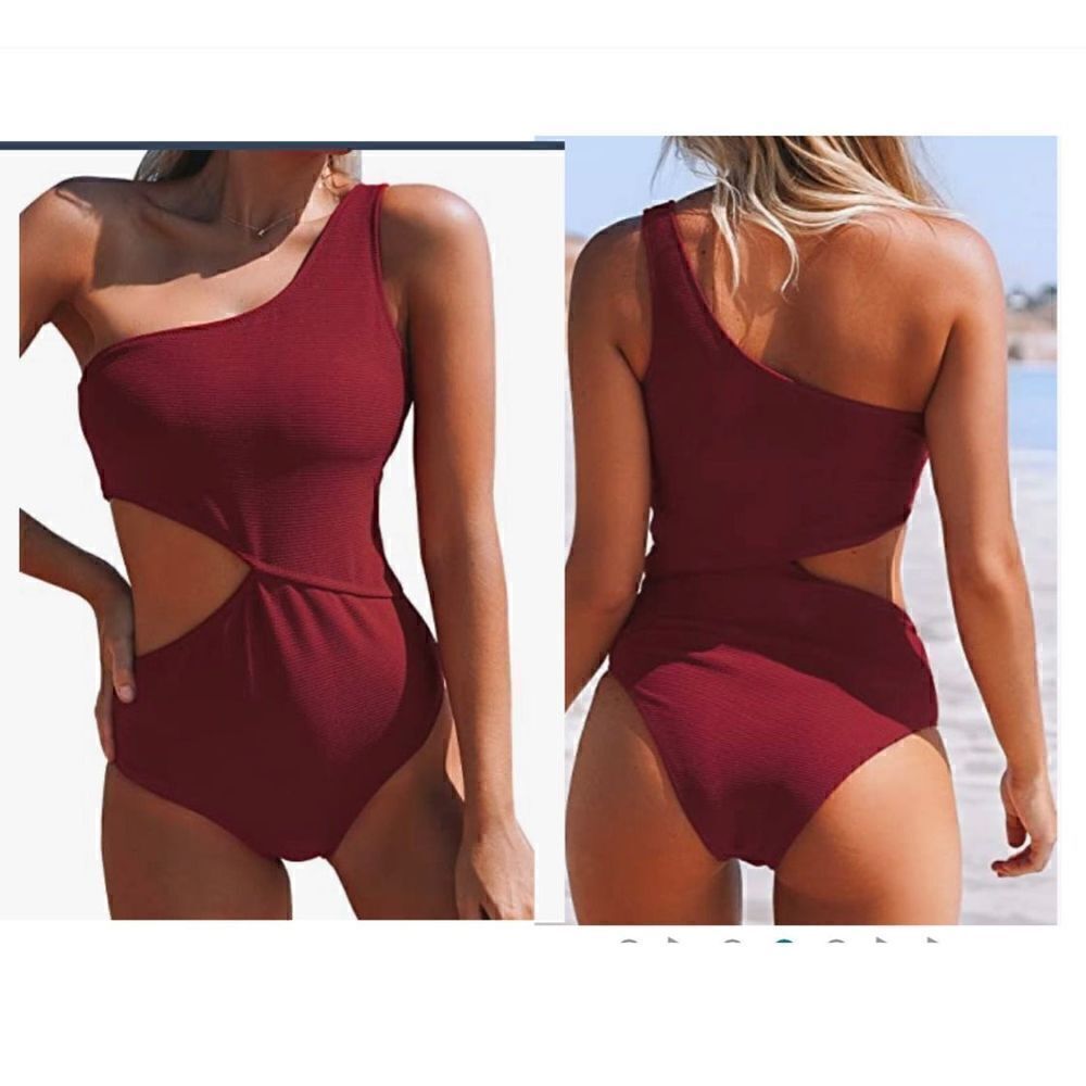 CUPSHE Women's One Piece Swimsuit One Shoulder Cut Out Ribbed Swimwear